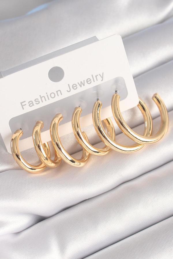 Pirinç Gold Renk Halka Model Kadın Küpe Seti - TJ-BKP8769 - Image 1