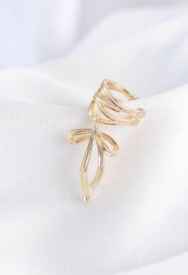 Pirinç Gold Renk Zirkon Taş Detay Fiyonk Model Earcuf Küpe - TJ-BKP8926 - Image 1