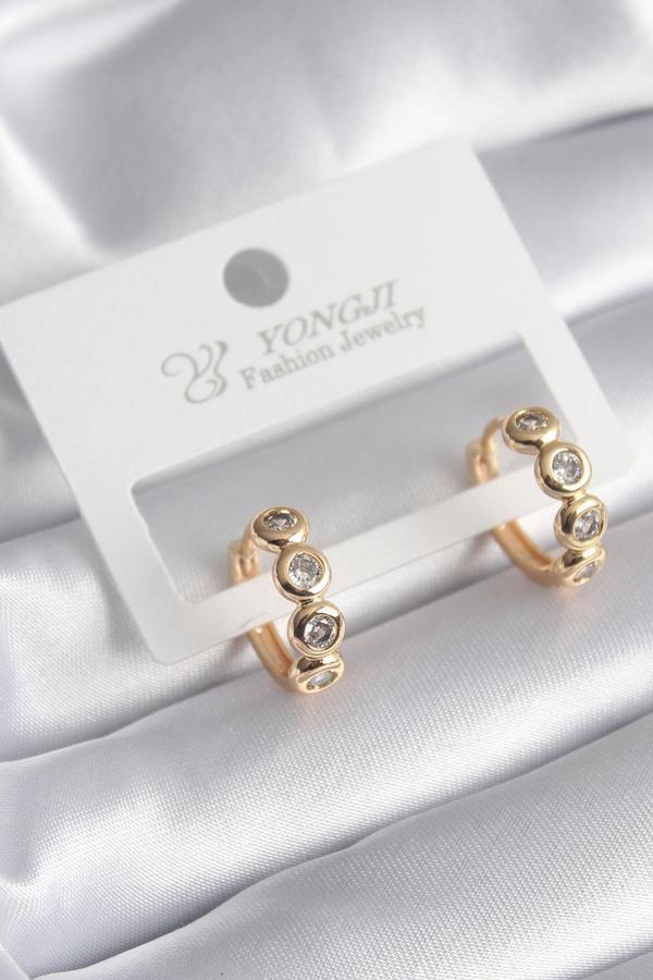 Pirinç Gold Renk Zirkon Taşlı Kadın Küpe - TJ-BKP8346 - Image 1