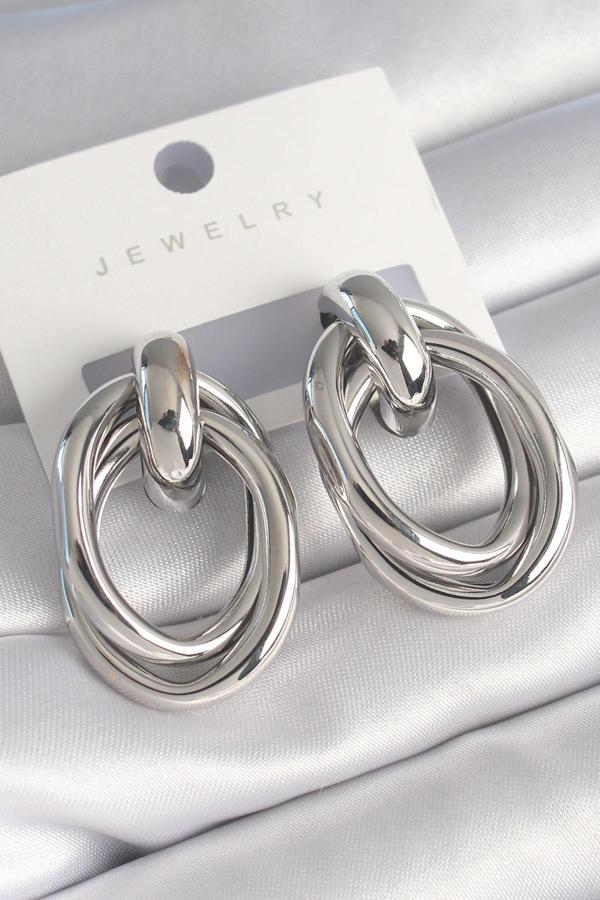 Pirinç Gümüş Renk Oval Sarmal Model Kadın Küpe - TJ-BKP8728 - Image 1