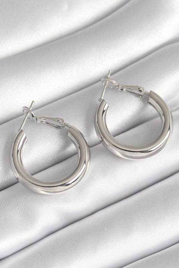 Pirinç Gümüş Renk Halka Model Kadın Küpe - TJ-BKP8713 - Image 1