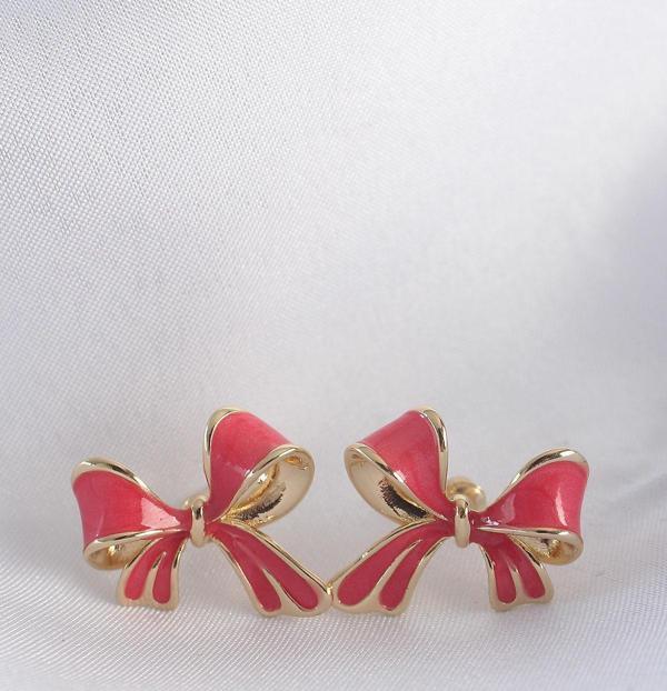 Pirinç Pembe Renk Fiyonk Küpe - TJ-BKP8941 - Image 1