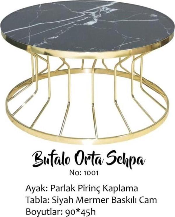 Brc 14051 Orta Sehp Bufalo SİYAH Mermer TEMPER Cam Metal GOLD renk kaplam El yapı - Image 1