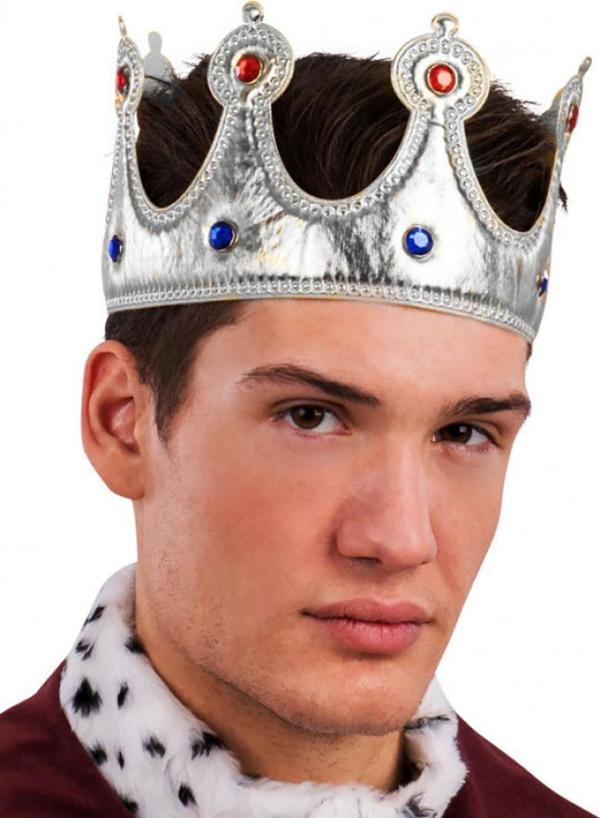 Kral Tacı Gümüş Renk Kumaş Malzeme Yetişkin Boy - Image 1