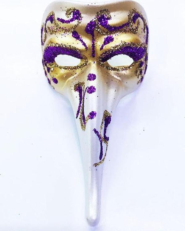 Mor Renk İşlemeli Seramik Malzemeden İmal Venedik Uzun Maske Magnet - Image 1