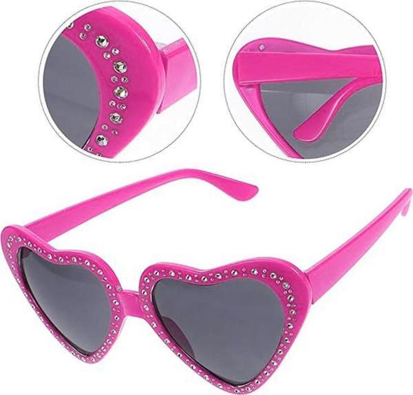 Kalp Şekilli Taşlı Parti Gözlüğü Pembe Renk 6x16 cm - Image 1