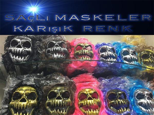 Saçlı Kuru Kafa İskelet Maske 1 Adet - Image 1
