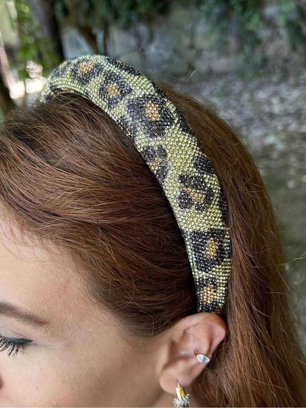 BYM008 Leopar Desenli Taşlı Abiye Taç - Şık Davetlerinizin Vazgeçilmezi Kadın Saç Tacı - Image 1