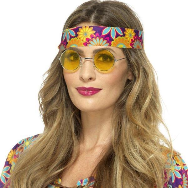 Yuvarlak Cam John Lennon Tarzı Hippi Gümüş Çerçeveli Sarı Gözlük - Image 1