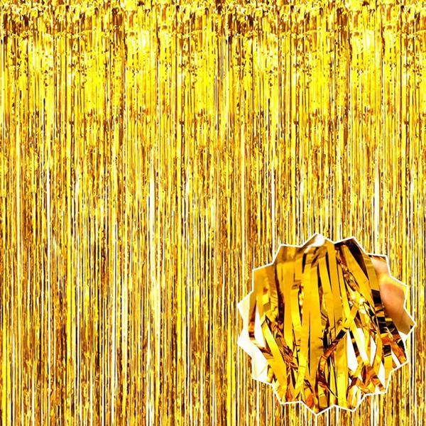 Altın Gold Renk Ekstra Metalize Parlak Saçaklı Arka Fon Perde İthal A Kalite 1x2 Metre - Image 1