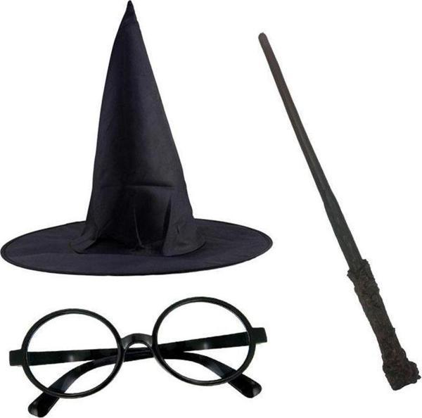 Harry Potter Siyah Şapkası Harry Potter Gözlüğü Harry Potter Asası 3 lü Set - Image 1