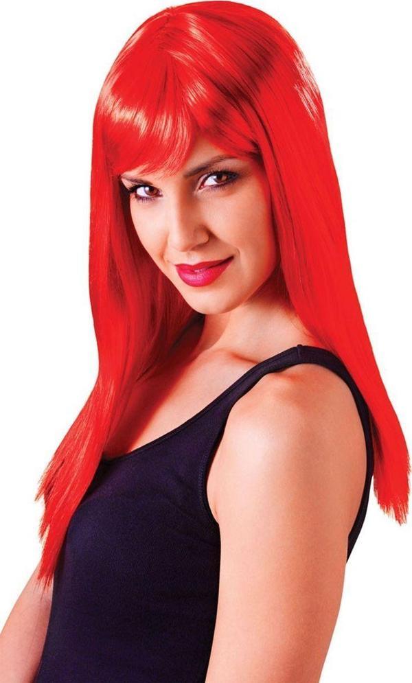 Kırmızı Renk Uzun Düz Parti Peruğu - Image 1