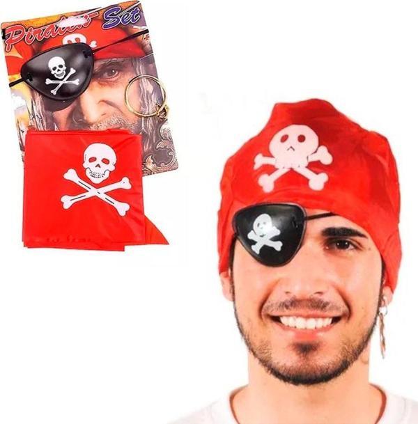 Korsan Bandana Korsan Göz Maskesi ve Korsan Küpesi 3 lü Kostüm Seti - Image 1