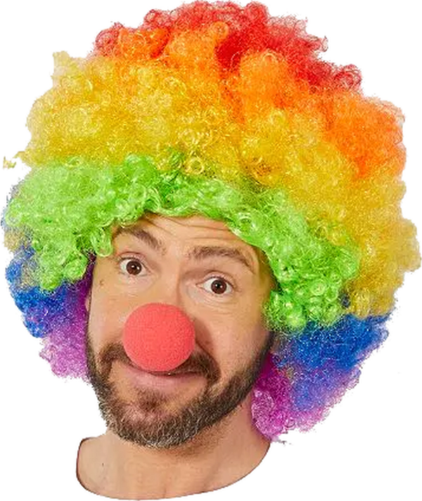 Rengarenk Gökkuşağı Afro Bonus Peruk ve Kırmızı Renk Sünger Burun 120 gr - Image 1