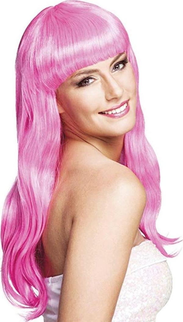 Soft Pembe Renk Uzun Düz Parti Peruğu - Image 1