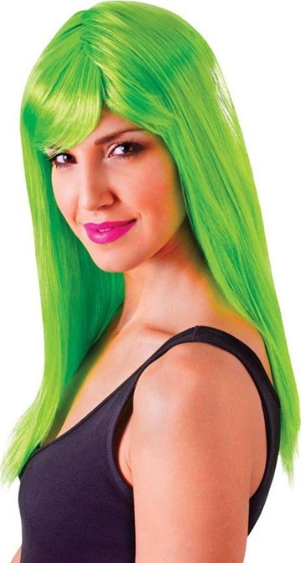 Yeşil Renk Uzun Düz Parti Peruğu - Image 1