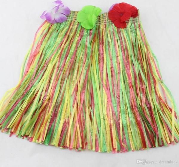 Yetişkin ve Çocuk Uyumlu Rengarenk Püsküllü Hawaii Luau Hula Etek 40 cm - Image 1