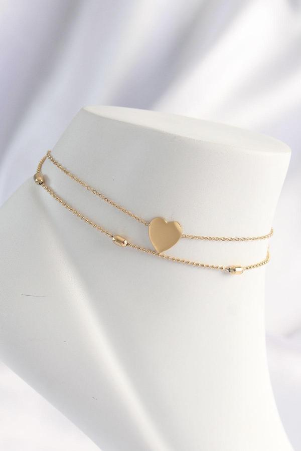 316L Çelik Gold Renk Kalp Tasarımlı 2li Halhal - EBJ240601W24513 - Image 1