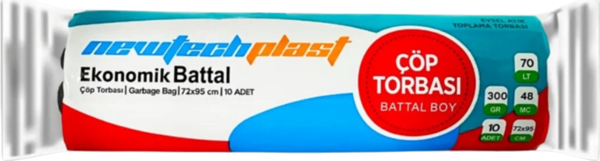 Newtechplast Çöp Torbası Battal Boy Mavi 72 X 95 cm. 300 gr. 1 Rulo - Image 1