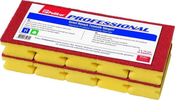 Polikur Professional Genel Amaçlı  Temizlik Süngeri 4,5x7x14 cm. Kırmızı 10'lu - Image 1