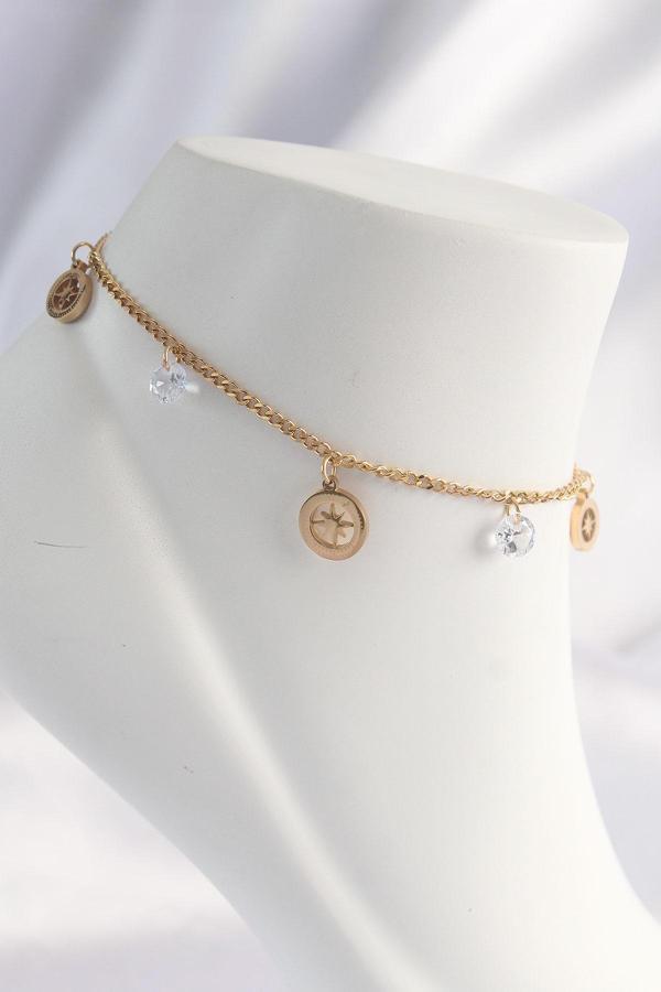 316L Çelik Gold Renk Zirkon Taşlı Yıldızlı Halhal - EBJ240601W24511 - Image 1