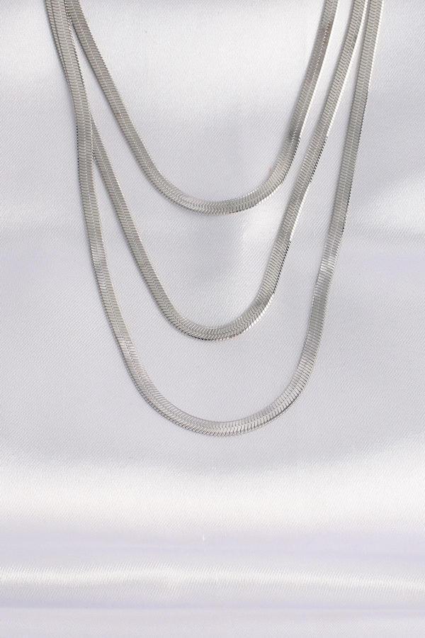 316L Çelik İtalyan Zincir Gümüş Renk Çoklu Kolye - EBJ240601W24674 - Image 1