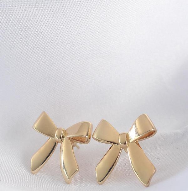 Pirinç Gold Renk Düz Plaka Fiyonk Küpe - EBJ240601W24547 - Image 1