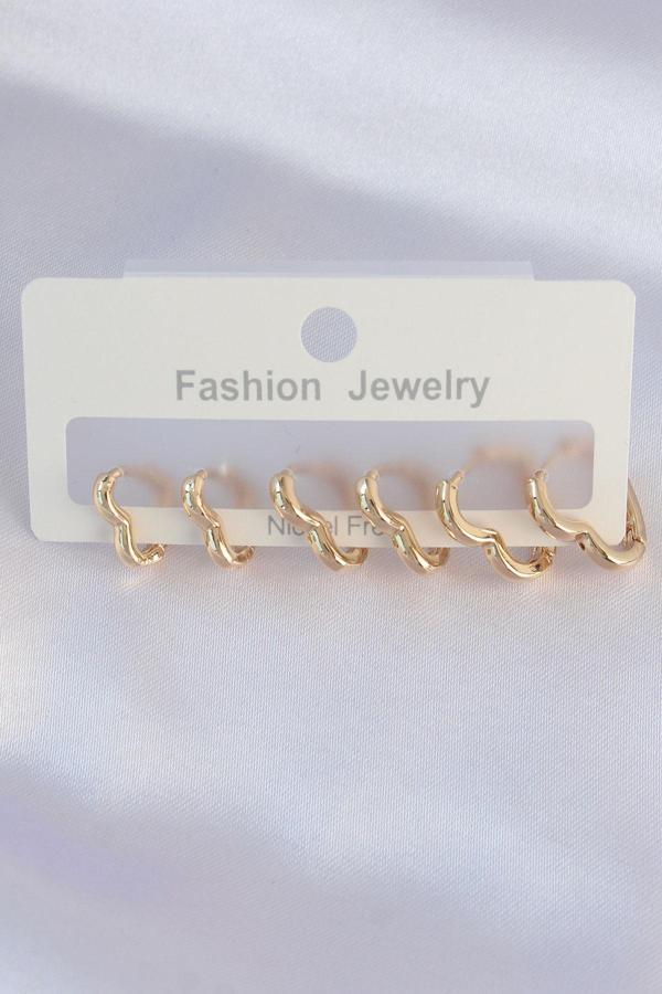 Pirinç Gold Renk Kalp Model Küpe Seti - EBJ240601W24767 - Image 1