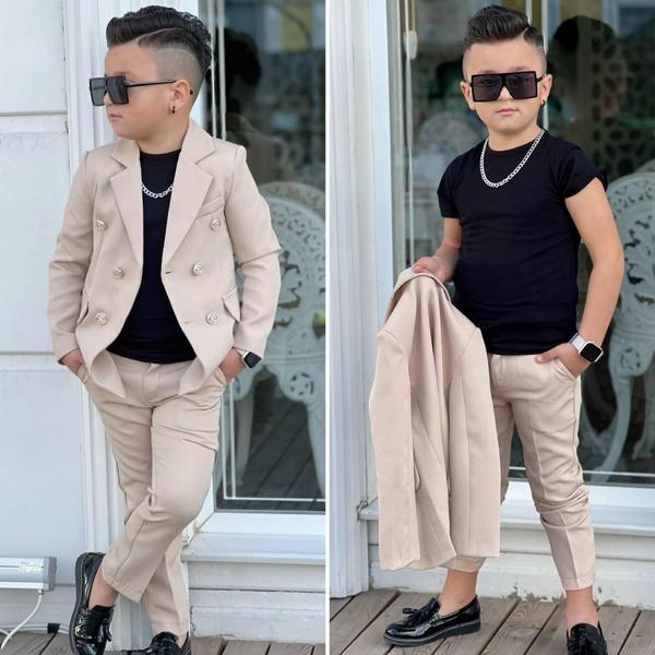 MODAVALS 4 PARÇA 6 DÜĞMELİ CEKETLİ ERKEK ÇOCUK TAKIM ELBİSE - SİYAH TSHIRT - Image 1