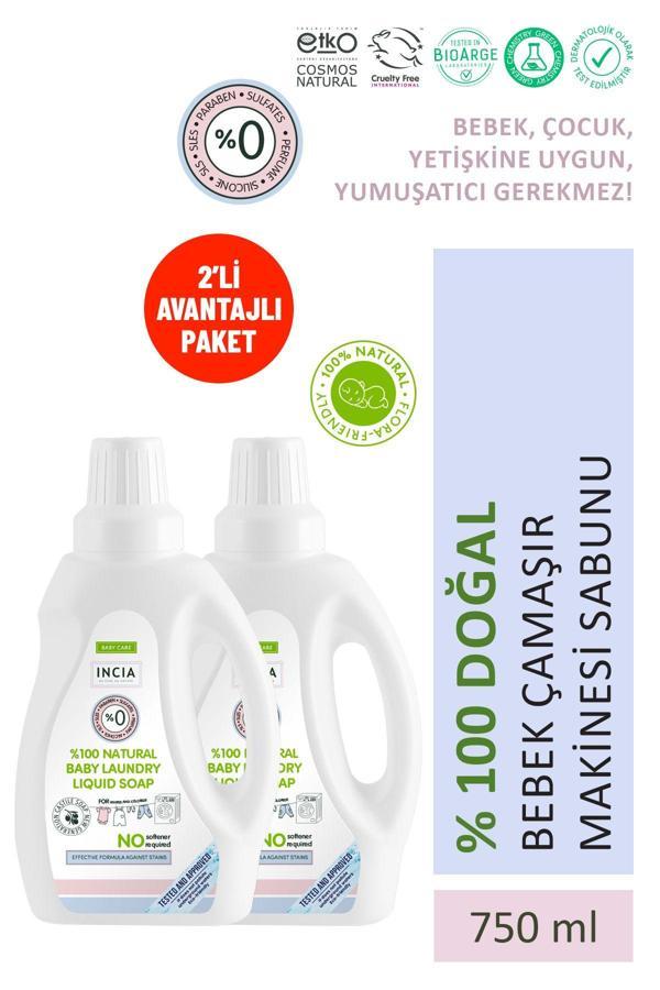 INCIA %100 Doğal Bebek Çamaşır Sabunu (Bitkisel Deterjan) Yumuşatıcılı Lavanta 750 ml X2 Adet - Image 1