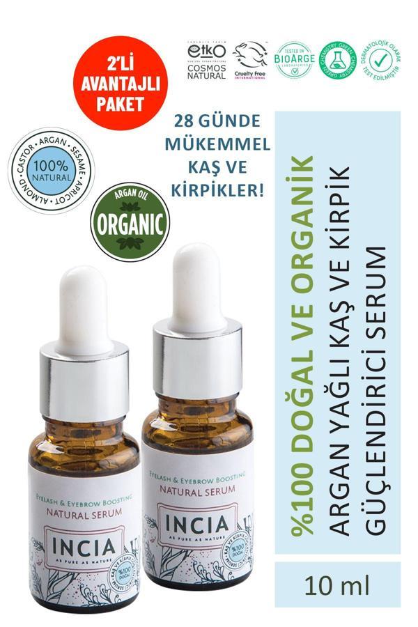 INCIA %100 Doğal Kaş Ve Kirpik Güçlendirici Serum Bitkisel Yoğunlaştırıcı Yoğun Bakım Yağı 10 ml X2 Adet - Image 1