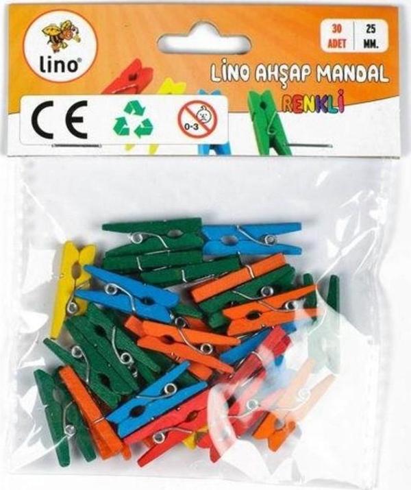Lino Ahşap Mandal Renkli 25 mm 30 Adet - Image 1