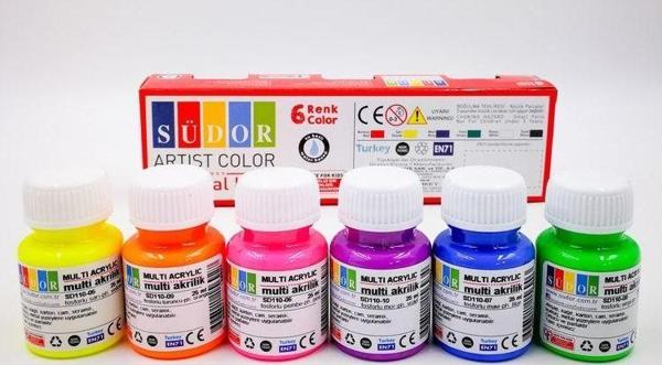 Südor Mona Lisa Multi Akrilik Boya 6 Fosforlu Renk x 40 ml Şişe - Image 1