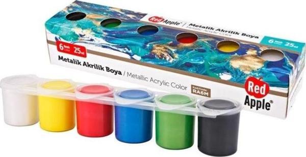 Red Apple Metalik Akrilik Boya 6 Renk x 25 ml Sıralı Set - Image 1