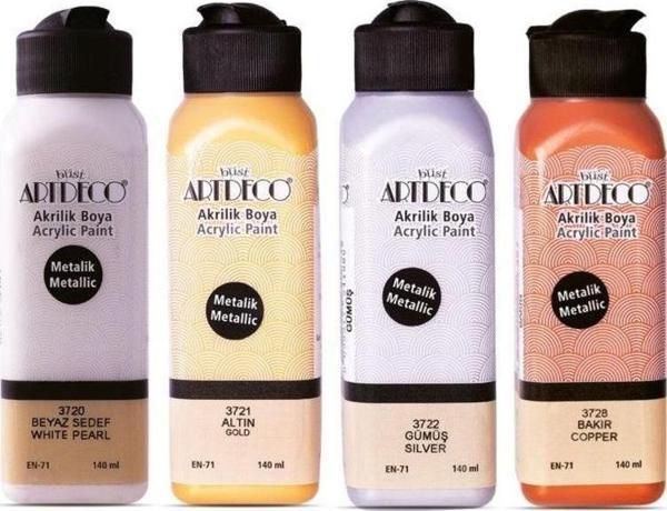 Artdeco Metalik Akrilik Boya 4 Renk x 140 ml SET - Image 1