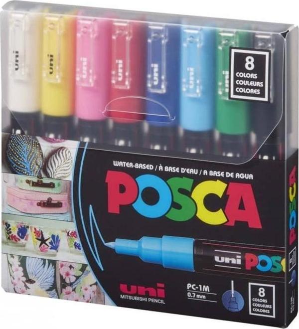 Uni Posca PC-1M Boyama Markörü 0.7 mm 8'li Set Ana Renkler - Image 1