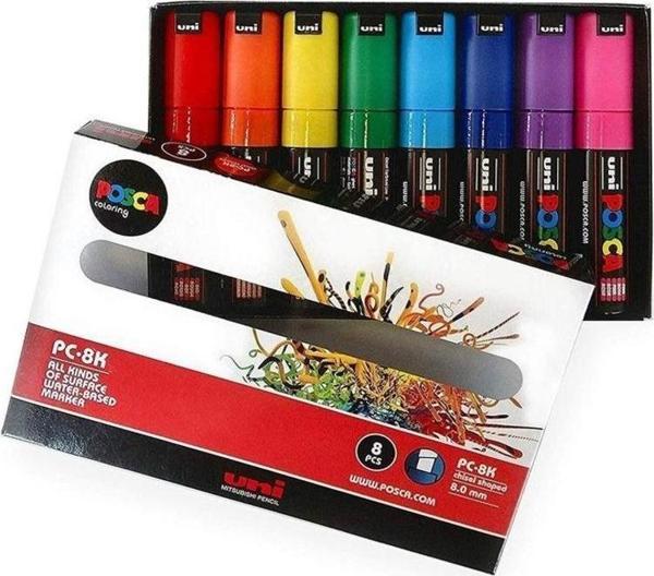 Uni Posca PC-8K 8.0 Su Bazlı Boyama Markörü Ana Renk 7+1 Set - Image 1