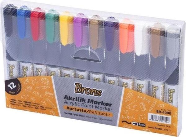 Brons Akrilik Marker 4 mm Yuvarlak Uç 12 Renk Set - Image 1