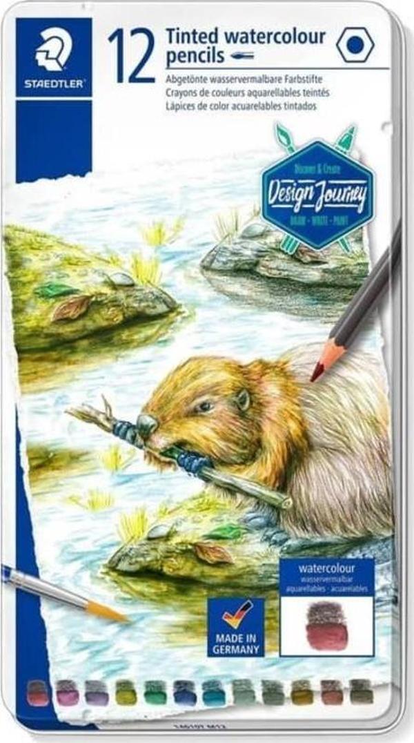 Staedtler Tinted Watercolour Pencils Boya Kalemi 12 Renk Metal Kutu Doğa Renkleri - Image 1