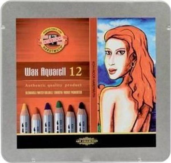 Koh-i Noor Wax Aquarell Balmumu Kalın Boya Kalemi 12 Renk Metal Kutu - Image 1