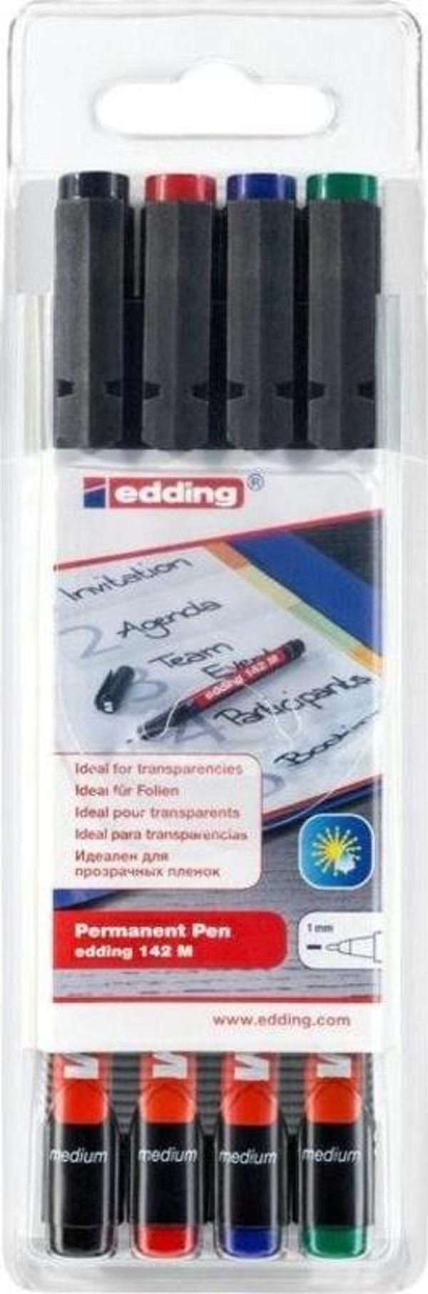 Edding 142 M Çok Amaçlı Permanent Kalem (Asetat Kalemi) 4'lü Poşet - Image 1