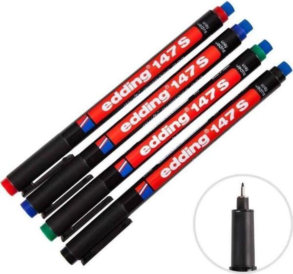 Edding 147 S Çok Amaçlı Permanent Kalem (Silgili Asetat Kalemi) 4'lü Poşet - Image 1