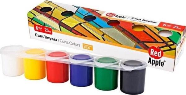 Red Apple Su Bazlı Cam Boyası 6 Renk x 25 ml Sıralı Set - Image 1