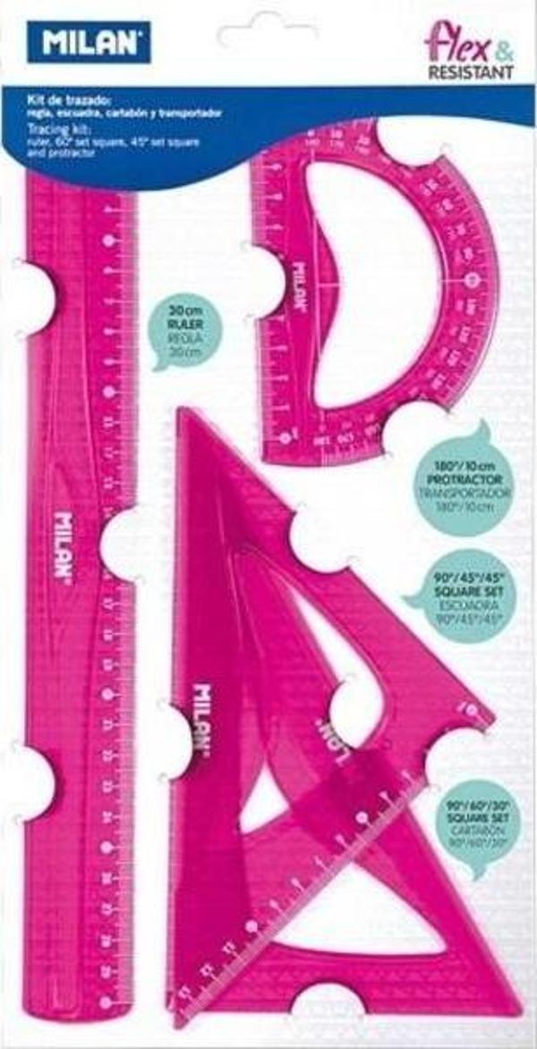 Milan Flex Kırılmaz Geometri ve Cetvel Seti 4 Parça PEMBE - Image 1