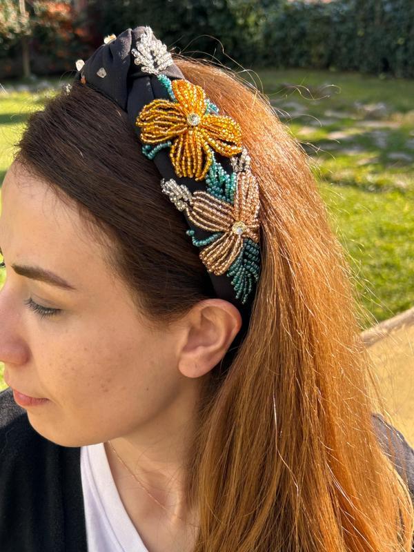 BYM035 Tasarım El Yapımı Kadın Taç El İşlemesi Çiçek Boncuk Saç Aksesuarı Kına Nişan Gelin Saç Tacı - Image 1