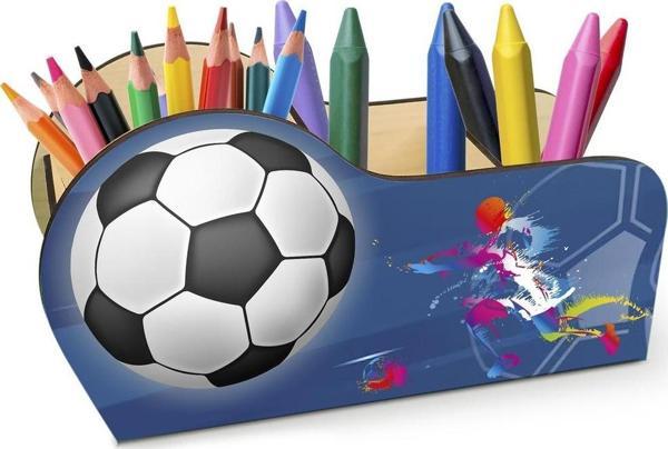 Ahşap Futbol Desenli Masaüstü Kalemlik Kalem Kutusu Organizer Ofis Makyaj - Image 1