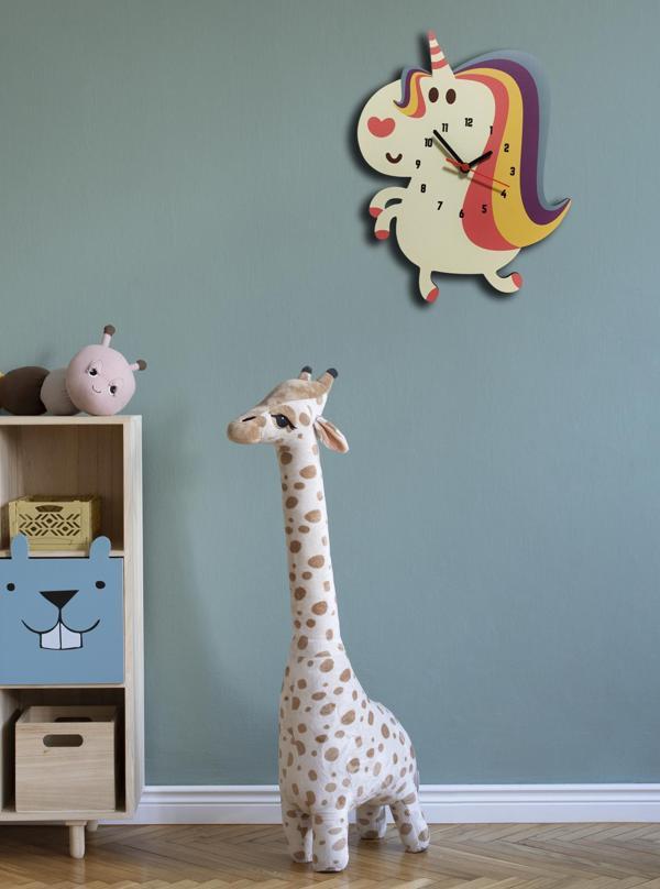 Ahşap Sevimli Unicorn Çocuk Odası Ahşap Duvar Saati - Image 1