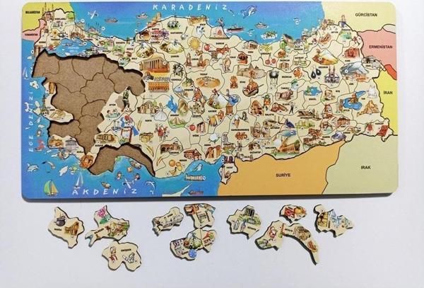 Ahşap Türkiye Kültür Haritası Puzzle, Eğitici Ülkemizi Tanıyalım Yapboz - Image 1