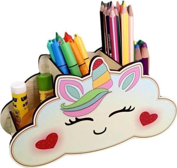 Ahşap Unicorn Çocuklar İçin Masaüstü Kalemlik Kalem Kutusu Makyaj Organizer - Image 1