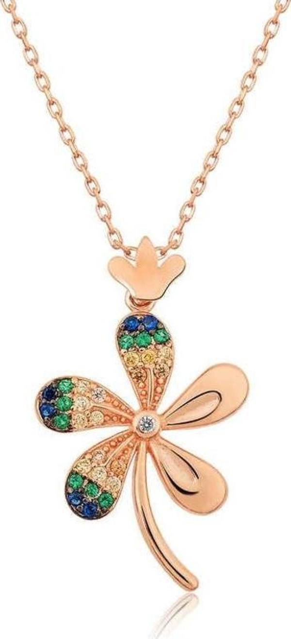 Gümüş Rose Çiçek Bayan Kolye - Image 1
